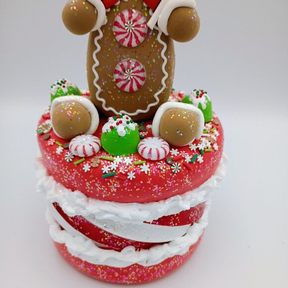 Gingerbread Christmas Centerpiece – Faux Cake Holiday Table Decor, Peppermint - Picture 4 of 6